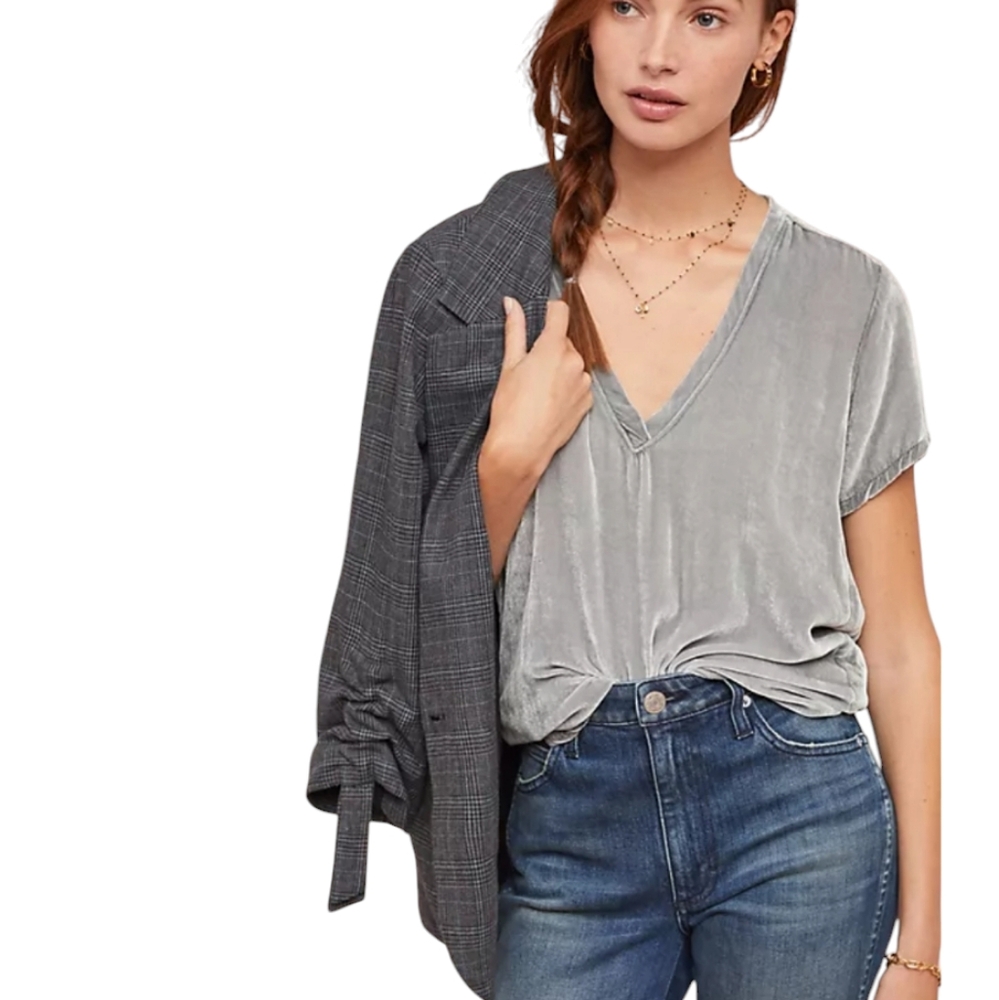 Anthropologie Cloth & Stone Crushed Velvet Tee Size M